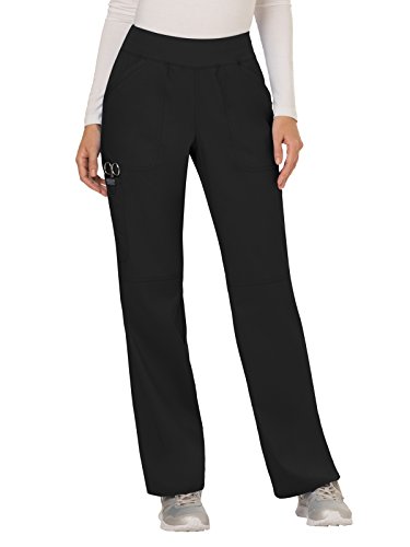 Cherokee Women's Mid Rise Straight Leg Pull-on Pant, X-Small Petite, Black