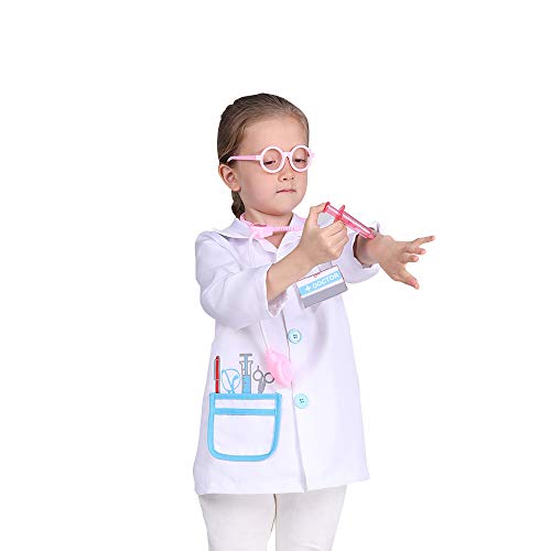 leegleri Doctor Lab Coat Role Play Costume Pretend Play Jacket for Kids Girls,Doctor Dress Up Outfit for Birthday Gift(7-8years)