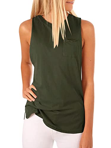 Hount Women's Summer Sleeveless Shirts Casual Tank Tops Loose Fit (Army Green, S)