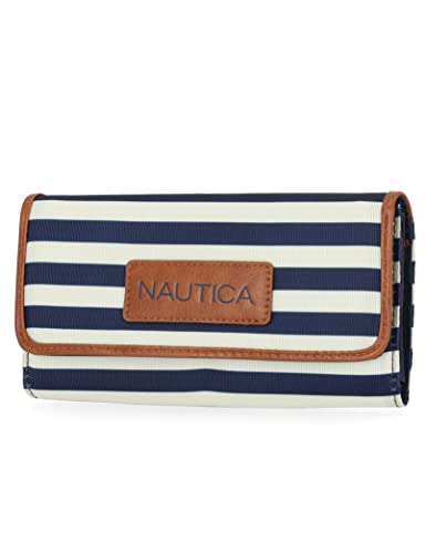 Nautica womens The Perfect Carry All Money Manager Wallet Oraganizer with RFID Blocking Wallet, Indigo/Bone/Sand, One Size US