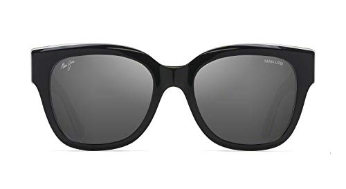 Maui Jim Women's Siren Song Polarized Cat Eye Sunglasses, Black w/Man UTD & Maui/Dual Mirror Silver to Black, Medium