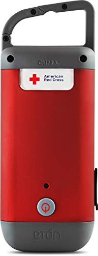 Eton American Red Cross Crank-Powered Clipray Clip-On Flashlight & Smartphone Charger, Hand Crank, Cherry Red, Commitment to Preparedness