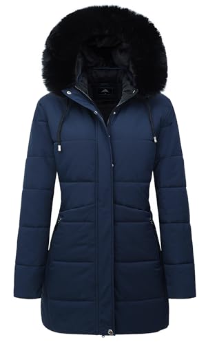 MOERDENG Women's Winter Puffer Coat Thicken Fleece Lined Down Jacket Waterproof Faux Fur Detachable Hooded Parka