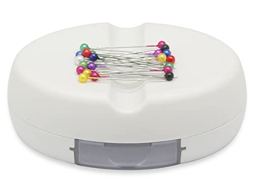 YEQIN Magnetic Sewing Pincushion with 15 Plastic Head Pins, Magnetic Pins Holder for Sewing Quilting, Pins, Paper Clips, Screws (White)
