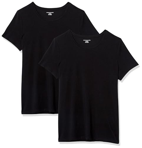 Amazon Essentials Women's Classic-Fit Short-Sleeve Crewneck T-Shirt, Pack of 2, Black, Medium