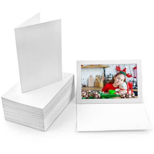 AUEAR, 100 Packs 4x6 Photo Folders Cardboard Picture Frame Paper Photo Folder Paper Photo Frame Note Cards Photo Inserts Card for Graduation, Christmas, Wedding (White)