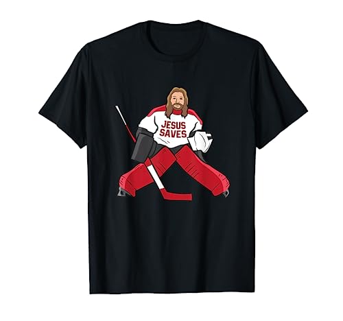 Funny Hockey Jesus Saves Hockey Goalie T-Shirt