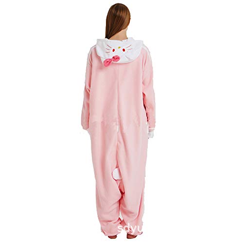 Novelty Pajamas Unisex Hooded Onesie Critters Costumes Pyjamas Pink Cat L