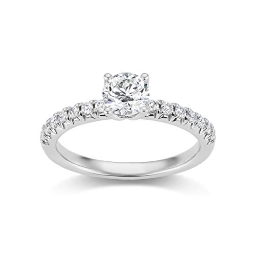 Carbon Atelier IGI Certified 9/10 Carat Round Brilliant Cut Lab Grown Diamond Engagement Ring for Women in 14k White Gold (G-H Color, VS1-VS2 Clarity, cttw) Promise Anniversary Ring Size 7
