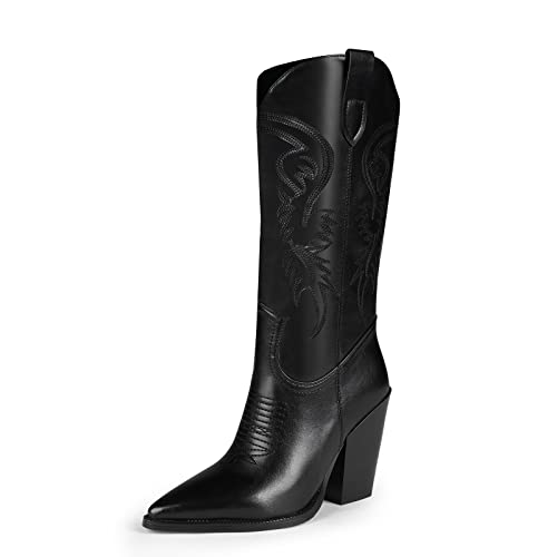 ISNOM Cowboy Boots for Women Cowgirl Boots for Women Western Boots Women Black Cowgirl Boots for Women Knee High Cowboy Boots for Women Tall Cowgirl Boots Women Wide Calf Mid Calf Cowboy Boots