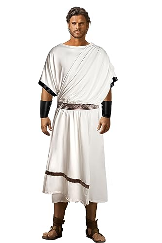 HOMELEX Greek Toga Costume for Men - Adult Roman Halloween Dionysus Costume with Leather Wristband