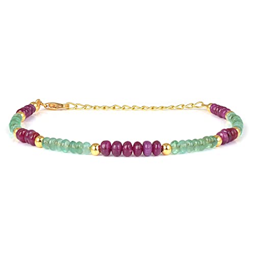 Vatslacreations – Clear Emerald Bracelet Delicate Emerald and Indian Ruby Gemstone Bracelet Dainty Emerald Ruby Stacking Bracelet Colombian Emerald (22 CM)