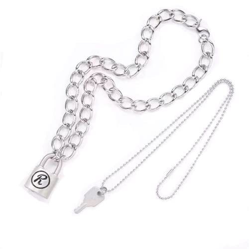 Anime Nana Pendant Sid Vicious 'R' padlock & chain Necklace Nana Cosplay Jewelry Gift for Her lovers couple (NN02)
