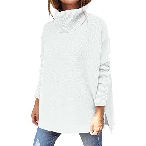 Womens Sweaters Turtleneck Batwing Sleeve Loose Sweaters Chunky Knitted Pullover Sweaters for Women Woman Sweatshirt White