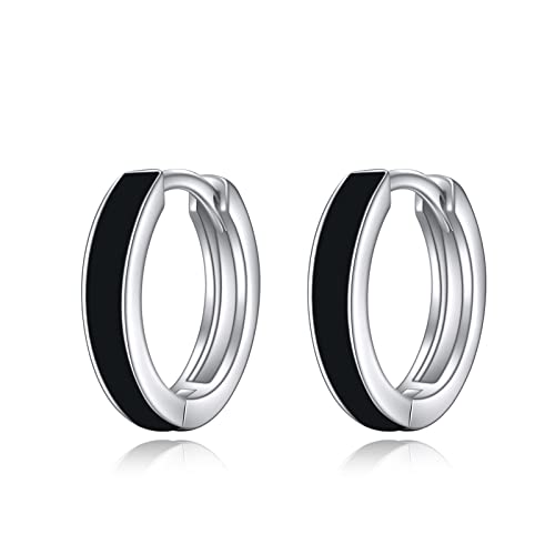 AOBOCO Sterling Silver Black Hoop Earrings for Women Hypoallergenic S925 Mens Hopps 12mm