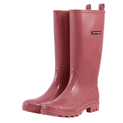 planone Tall rain Boots for Women size 7.5 Hawthorn red and Waterproof Garden Shoes，Anti-Slipping Rainboots for Ladies with Comfortable Insoles，Stylish Light rain Shoes and Outdoor Work Shoes