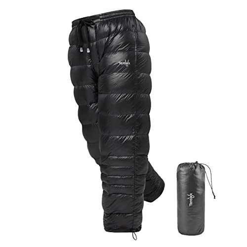 Tentock Men Women Down Pants with Side Zipper, Compression Snow Trousers Goose Puffy Pants with Adjustable Cuffs of Pants Winter Warm Outdoor Windproof for Hiking Skiing(L)
