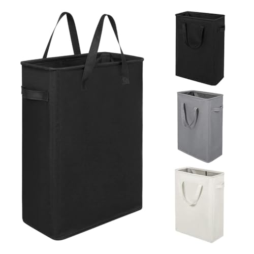 ZERO JET LAG Slim Laundry Hamper With Handles Collapsible Laundry Basket Thin Dirty Clothes Basket Narrow Laundry Bag Foldable Dirty Clothes Hamper 45L (21 inches,Black)
