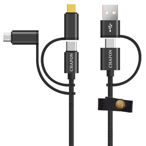 CHAFON USB C Multi Fast Charging Cable PD 60W/3A Nylon Braided Charging Cord 5-in-1 USB A/C to Type C/Micro iPhone Charger for iPhone 15 Pro Max 14 13 12 Galaxy S23 iPad Pro Android (2Pack, 3.3FT)