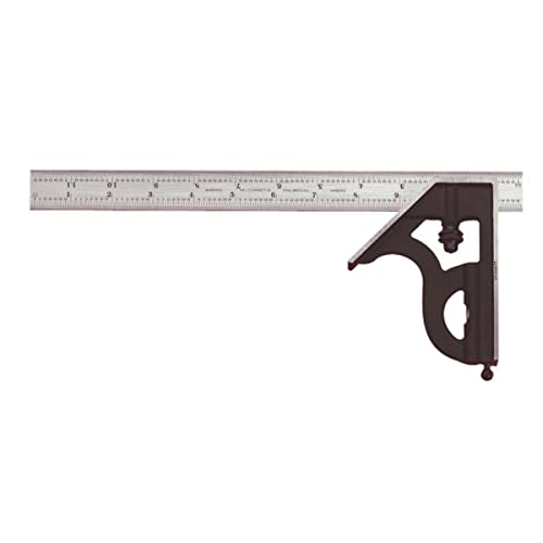 Starrett Steel Combination Square with Square Head - 12' Blade Length, Cast Iron Heads, Reversible Lock Bolt, Scriber, Spirit Level, 4R Graduation Type - 11H-12-4R