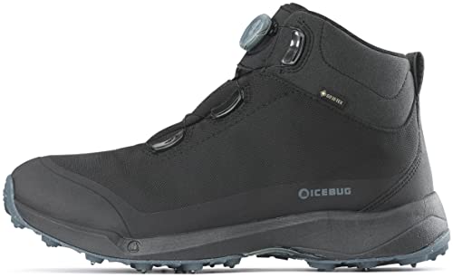 Icebug Mens Stavre BUGrip GTX Hiking Boot with Carbide Studded Traction Sole, Black/Petroleum, 12.0