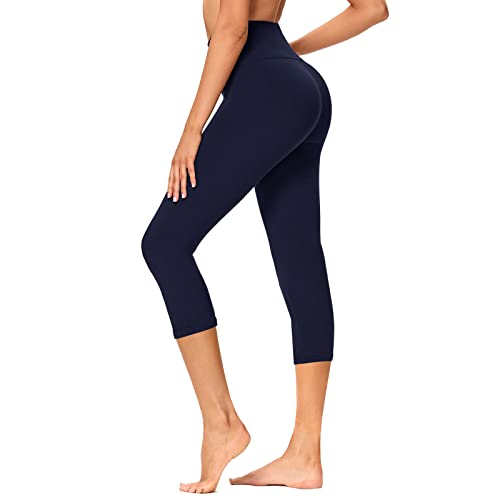 GAYHAY High Waisted Capri Leggings for Women - Soft Slim Tummy Control - Exercise Pants for Running Cycling Yoga Workout (Navy Blue, Large-X-Large)