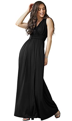 KOH KOH Plus Size Womens Long Bridesmaid Wedding Guest Cocktail Party Sexy Sleeveless Summer V-Neck Evening Slit Day Full Floor Length Gown Gowns Maxi Dress Dresses, Black 2XL 18-20