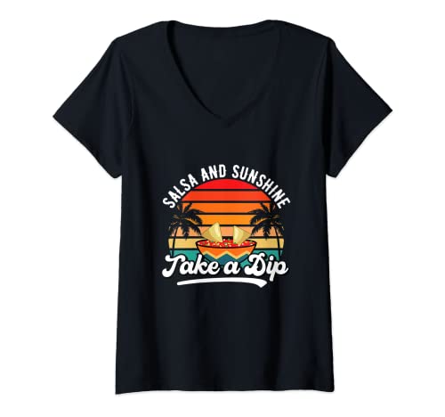 Womens Salsa and Sunshine, Take a Dip, Funny Vintage Summer Beach V-Neck T-Shirt