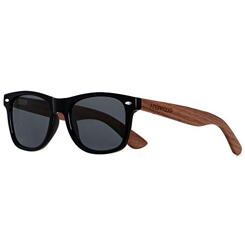 ANDWOOD Wood Sunglasses Polarized for Men Women Uv Protection Wooden Bamboo Frame Mirrored Sun Glasses Black Shades