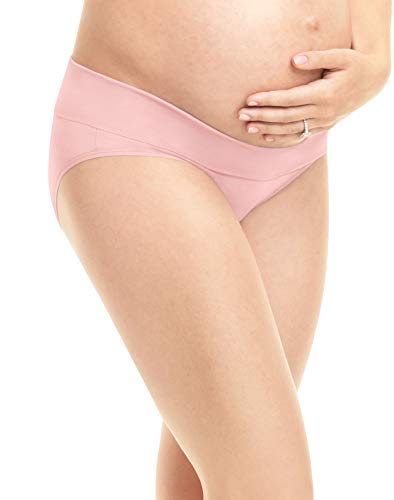 Playtex Women's Maternity Fold Down Modern Brief Panties 3-Pack, in The Navy dot/White/Gentle Peach, Large
