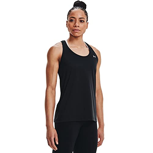 Under Armour Women's Tech Solid Tank Top , Black (001)/Metallic Silver, Medium