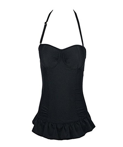 Polovi Women's Swimsuit Brazilian Bikini Bathing Suit Halter Top Swimwear Black (US SIZE(2-4))