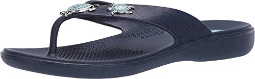 Oka-B Women's Elle Theresa Flip Flop,Sapphire with Sea Turtle Charms, Medium Large, Size 8-9 M