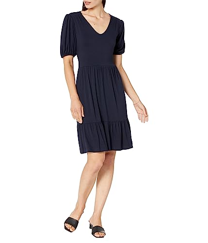 Karen Kane, Women's, Puff Sleeve Tiered Dress, Navy, Medium