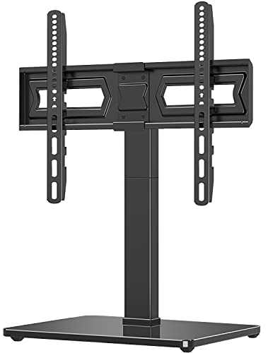 Universal Swivel TV Stand Base Fits Most 37 to 70 Inch LCD LED Screens, 9 Levels Height Adjustable Table Top TV Stand with Tempered Glass Base, Holds up to 88lbs, Max VESA 600x400mm