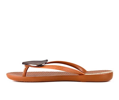 Ipanema Women's Wave Heart Flip Flop - Comfortable & Stylish Summer Sandal with Metallic Heart Embellishment, Anatomic Footbed & Non-Slip Sole, Brown and Bronze, Size 7