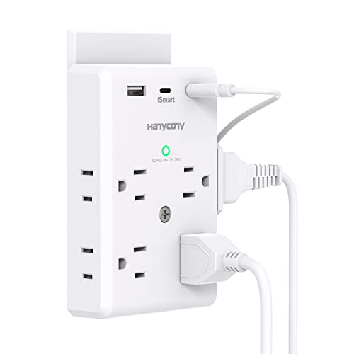Multi Plug Outlet Extender with USB C Ports, 3 Sided Power Strip with 900J Surge Protector, 8 Outlets Splitter with 3 USB Wall Charger, Wall Adapter Spaced for Home Travel Office Dorm Room, ETL Listed
