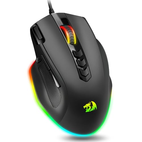 Redragon Wired Gaming Mouse, RGB Backlit Ergonomic Gamer Mouse Up to 8000 DPI, 11 Programmable Buttons & 7 Backlit Modes, Extra Sniper Button, Mouse Gamer for Windows PC Gamers, M614