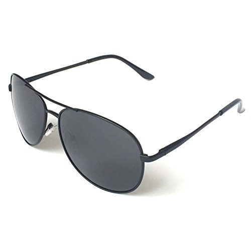 J+S Premium Military Style Classic Aviator Sunglasses, Polarized, 100% UV protection (Medium Frame - Black Frame/Gray Lens)