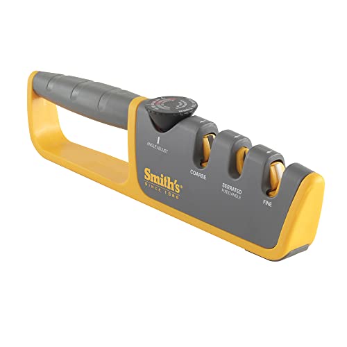 Smith's 50264 Adjustable Angle Knife Sharpener - Grey/Yellow - Adjustable Sharpening Angles - Repair, Restore & Polish Blades - 2-Stage Handheld Manual Sharpener - Hunting, Pocket & Serrated Knives