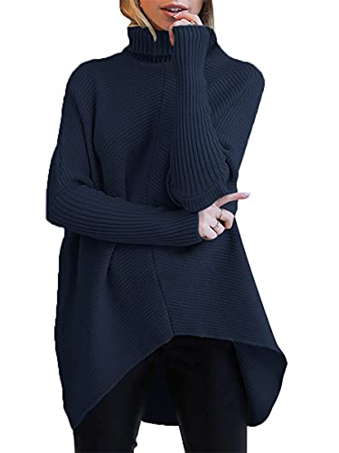 ANRABESS Women's Oversized Casual Long Sleeve Cowl Neck Pullover Knit Baggy 2023 Fall Winter Turtleneck Sweater Tops Trendy Outfits Clothes Cozy Warm Tunic Sweaters A87Zanglan-S Navy Blue