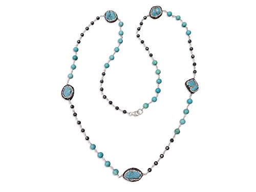 MGR MY GEMS ROCK! Hand Crafted Natural Gemstone Turquoise Color Baroque Turquoise Druzy and Hematite Wire Wrapped and Wire Twisted Long or Double Strand Station Necklace for Women or Men, 33' long.