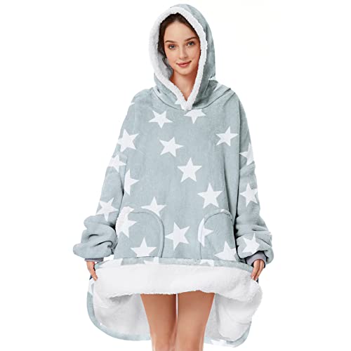 Zando Oversized Wearable Blanlet Hoodie Blankets Winter Blacnket Comfy Original Blanket Sweatshirt for Women Cozy Sherpa Blanket Pocket Blanket Christmas Gifts Grey Stars Adult