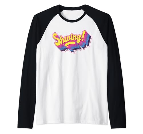 SCWING, classic 80's word, big and bold in retro colors Raglan Baseball Tee