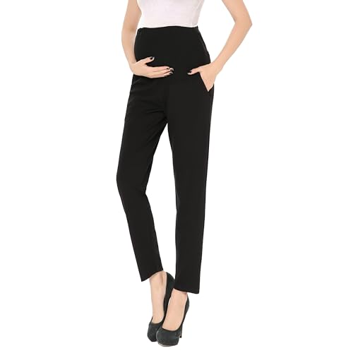 Maternity Pants Comfortable Stretch Over-Bump Women Pregnancy Casual Capris for Work (Black, S (Size 4-6))