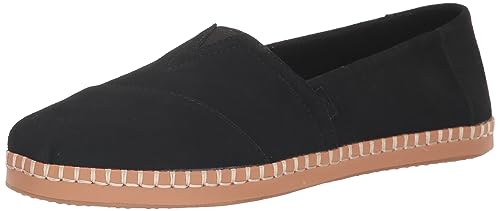 TOMS Women's Alpargata Leather Wrap Loafer Flat, Black Suede, 8.5