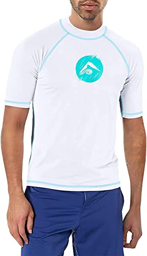 Kanu Surf Men's Mercury UPF 50+ Short Sleeve Sun Protective Rashguard Swim Shirt, Dolphin White, X-Large