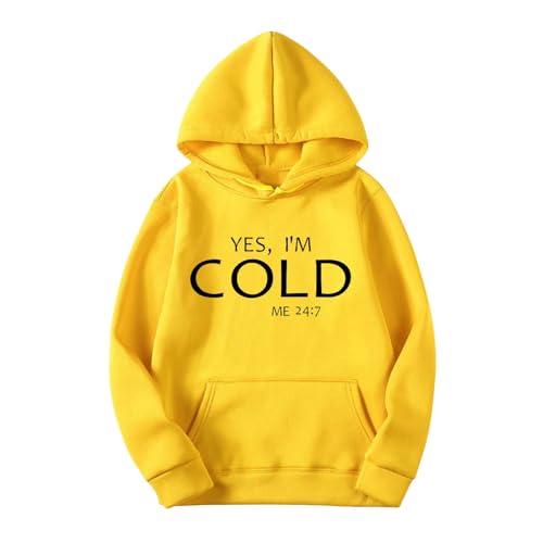 KCaHFO Yes I'm Cold Men Funny Hooded Sweatshirt Pocket Casual Letter Printed Graphic Pullover Long Sleeve Hoodies Tops T Shirt for Men 2023 Camisetas Para Hombre Yellow