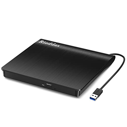 Rioddas External CD/DVD Drive for Laptop USB 3.0 CD/DVD Player Portable +/-RW Burner CD ROM Reader Rewriter Writer Disk Duplicator Compatible with Laptop Desktop PC Windows Apple Mac Pro Macbook Linux