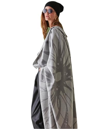 Alpaca Origins - 100% Baby Alpaca Wool Shawl Wraps for Men and Women - Wildflower Unisex Soft Warm Winter Large Scarf (Grey/Light Grey)